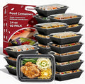 60 Pack Meal Prep Containers with Lids,24 oz,Reusable,To Go | Take Out,Food Storage,Disposable Plastic Lunch Boxes,Sturdy,Freezer,Microwave,Dishwasher Safe,Stackable,Leak-proof
