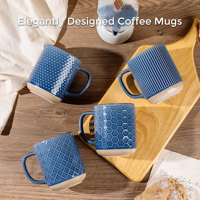GBhome Large Coffee Mugs Set of 6, 16oz Handmade Stoneware Coffee Mugs Set with Large Handle for Cappuccino/Latte/Tea/Hot Cocoa, Dishwasher & Microwave Safe, Moonlight Blue
