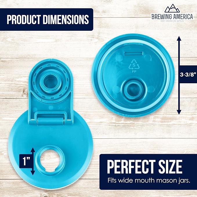 Brewing America Glass Mason Jar Pitcher with Lid, 1 Quart (32 oz) with Teal Wide Mouth Pour Lid, for Smoothie, Boba Cup, Sun Tea, Cold Coffee Glass Tumbler, 2-Pack