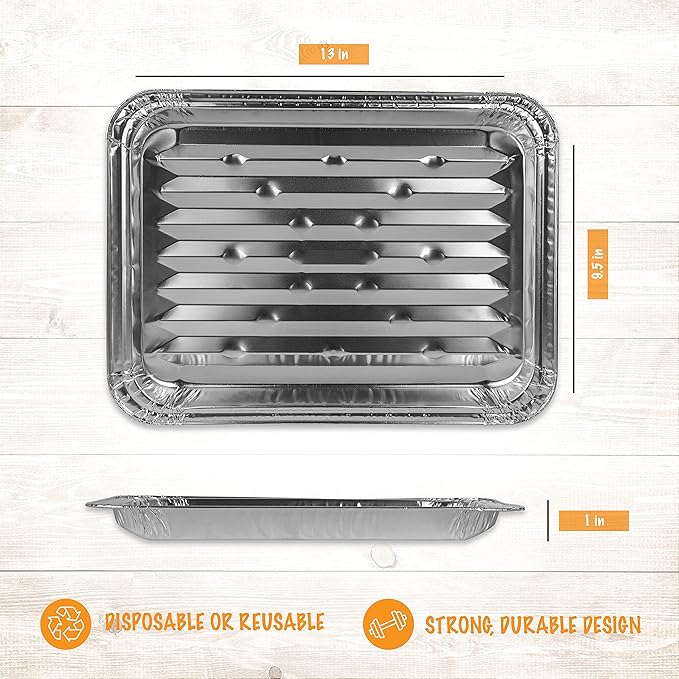 Plasticpro Aluminum Grill Pans, Broiler Pans, Grill Liners, Durable with Ribbed Bottom Surface for BBQ, Grill, Texture Disposable, (50)