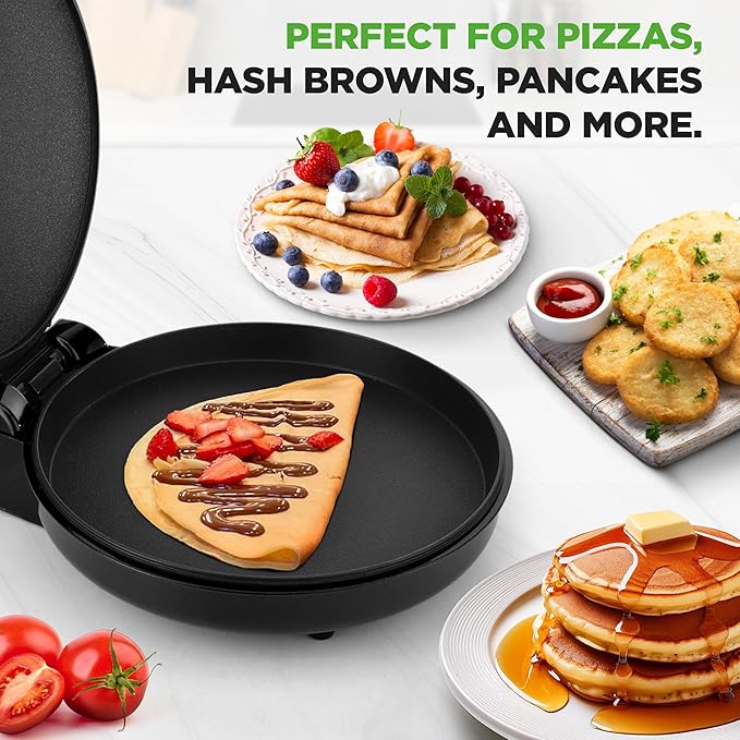 NutriChef Countertop Pizza Maker | 1500W Non-Stick Electric Pizza Cooker | Make 12" Personal Pizzas, Eggs, Toast, Quesadillas & More | Cool-Touch Handles & Space Saving | Temp Range 175-400°F | Black