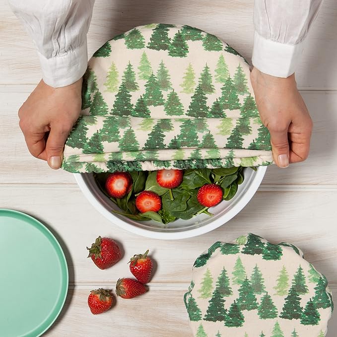 Now Designs Woods Save It Reusable Cotton Bowl Covers 7.5 and 9.25 inch, Set of 2