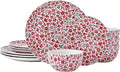 Pfaltzgraff Radiant Blossom 12 Piece Floral Stoneware Dinnerware Plate Bowl Dish Set, Service for 4, Red