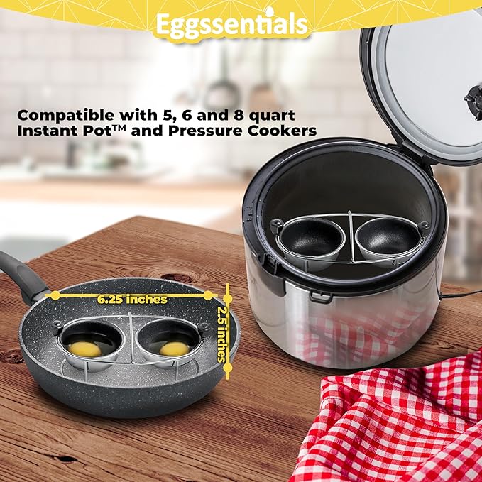 Eggssentials Pancake Batter Dispenser - Batter Dispenser with Squeeze Handle for Cupcakes - Pancakes - egg Poacher Insert Stainless Steel Poached Egg Cooker Eggs Poaching Cup PFOA Free Egg Poachers