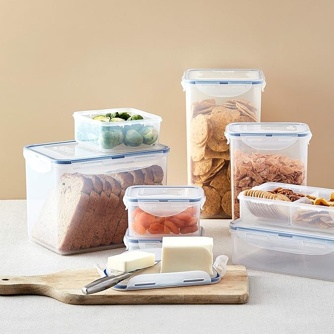 LOCK & LOCK LocknLock Easy Essentials Airtight Rectangular Tall Food Storage Container 7.61 Cup, 4 Piece, Clear