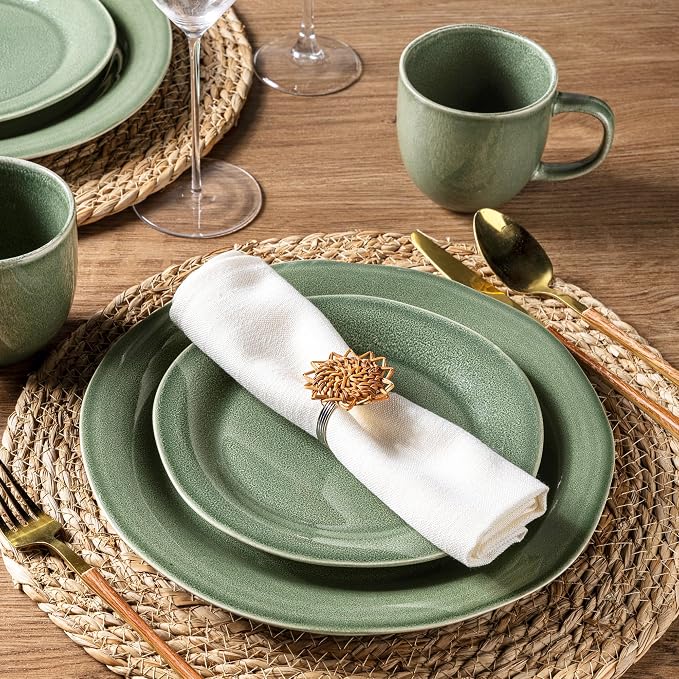 AmorArc Ceramic Dinnerware Sets, Handmade Stoneware Reactive Glaze Plates and Bowls Set, Scratch Resistant | Dishwasher & Microwave Safe, Service for 4 (12pc)