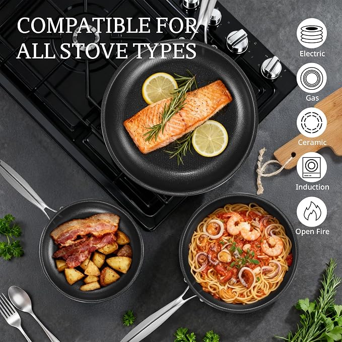 KITEXPERT Non Stick Frying Pans without Lid, 8" Titanium Ceramic Pan Nonstick Stainless Steel Skillet, PFAS PFOA & PTFE Free, Quick-Cool Handle, Dishwasher & Oven Safe, Compatible with All Cooktops