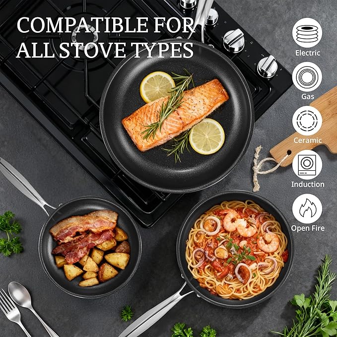 KITEXPERT Non Stick Frying Pans, 12-Inch Titanium Ceramic Pan Nonstick Stainless Steel Skillet, Dishwasher-Friendly, PFOA Free Cookware, Induction Ready, Compatible with All Cooktops