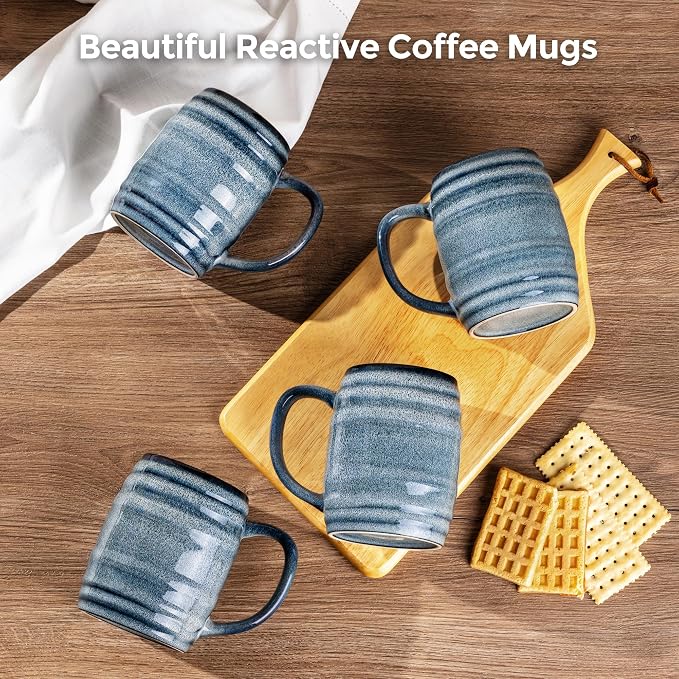 GBhome 20oz Large Coffee Mugs Set of 4, Handmade Ceramic Coffee Mugs Set for Latte/Tea/Beer/Hot Cocoa, Dishwasher & Microwave Safe- Blue Horizon