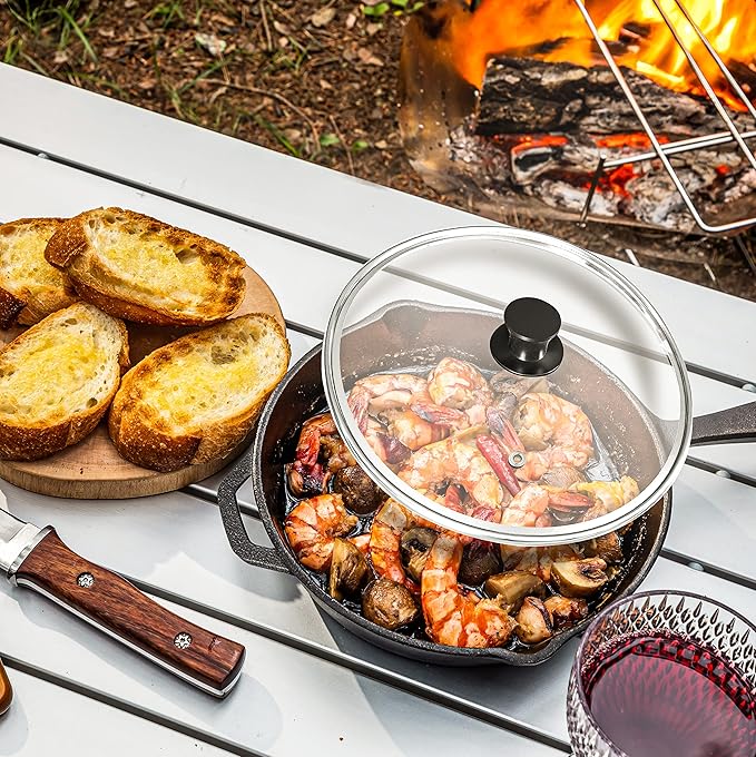 Utopia Kitchen Premium Saute Frying Pan 12 Inch, Cast Iron Chefs Pan, Pre Seasoned Cast iron Skillet With Lid, Safe Grill Cookware for Indoor & Outdoor Use, Black