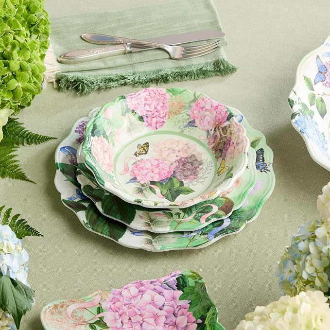 Garden Path Melamine 12-Piece Dinnerware Set - Hydrangea Design, Service for 4 with Dinner Plates, Salad Plates, and Bowls - Durable, Lightweight, and Dishwasher-Safe