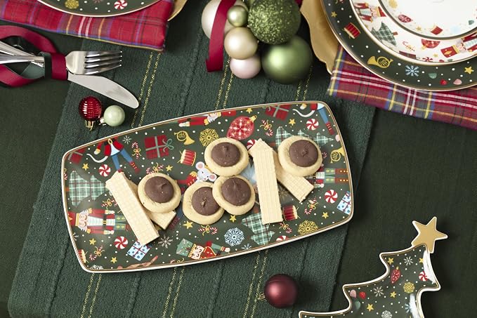 Lenox Serveware, Nutcracker Ballet Hors Doeuvres Tray, Food Tray, 13 x 6.75-Inch, Microwave Safe & Dishwasher Safe Porcelain, Christmas Serving Platter Tray, Christmas Table Centerpieces (1 Piece)