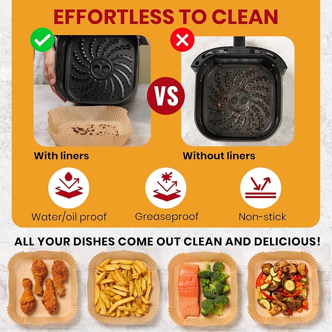 500Pcs Air Fryer Liners Disposable, Non-Stick and Oil Proof for Easy Cleanup Airfryer Liners, 8” Square for 5-8 qt Basket by Baker's Signature