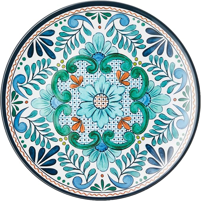 Talavera Melamine 12-Piece Dinnerware Set – Multicolored Plates and Bowls for 4, Spanish Tile-Inspired, Durable, Lightweight, Shatterproof, Dishwasher Safe, Indoor Outdoor Tableware