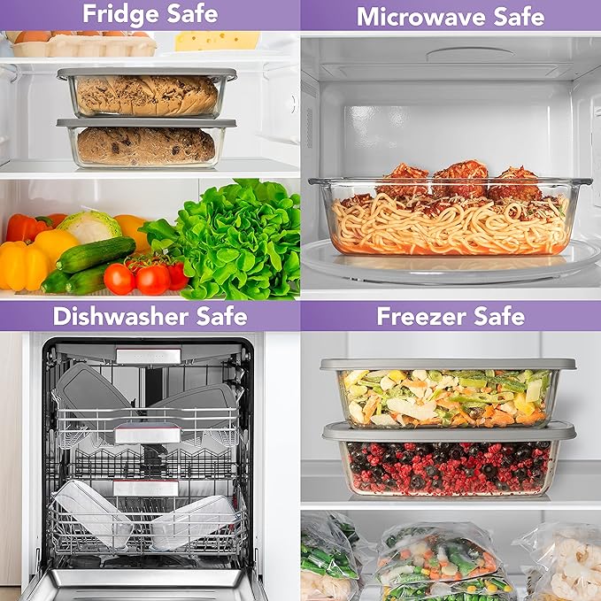 Razab Loaf Pan Set of 2 + 3300 ml / 112 Oz Large Glass Food Storage Containers with Lids, Airtight Large Glass Meal Prep Containers Reusable Leak Proof & BPA Free