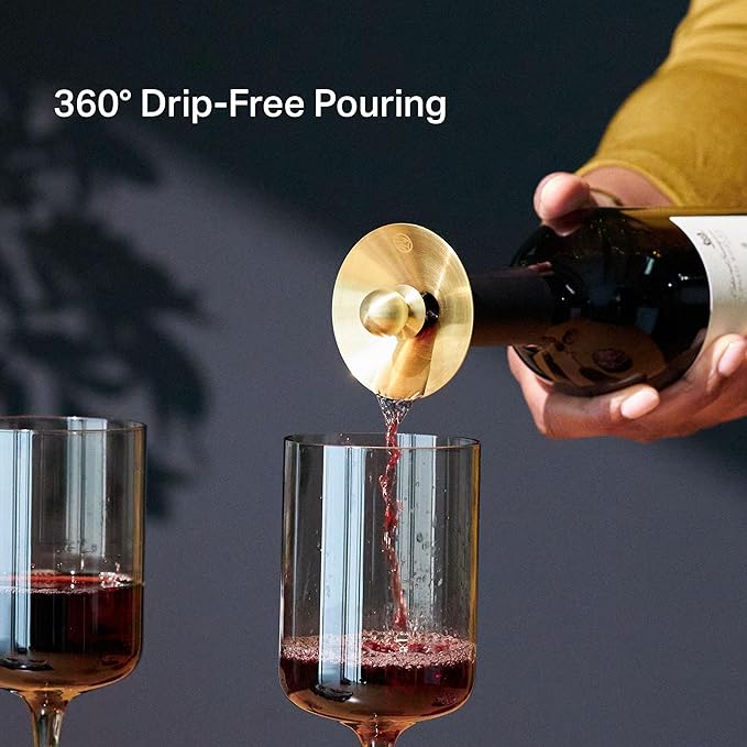 RBT Wine Pourer Stopper 360° Drip-Free Pouring, Low-Profile Stainless Steel & Silicone Wine Accessory for Serving and Storing