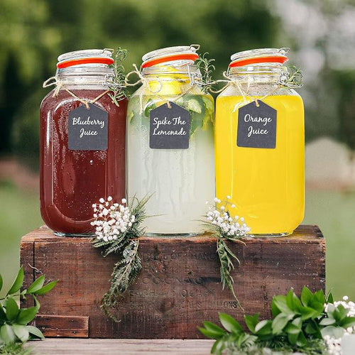 1 Gallon Square Glass Storage Jars with Airtight Lids, 2 Pack Large Glass Pickle Jars for Fermenting, Clear Glass Canister for Flour, Cookie, Candy, Kombucha, Sun tea(Extra Labels and Gasket)