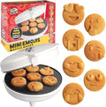 Mini Emojis Waffle Maker for Mother's Day Breakfast- Make 7 Unique Smiley Face Waffles Pancakes for Kids- Electric Non-Stick Iron Feat Kiss Face Heart Eyes & Smile w Recipe Guide- Licensed by Emoji