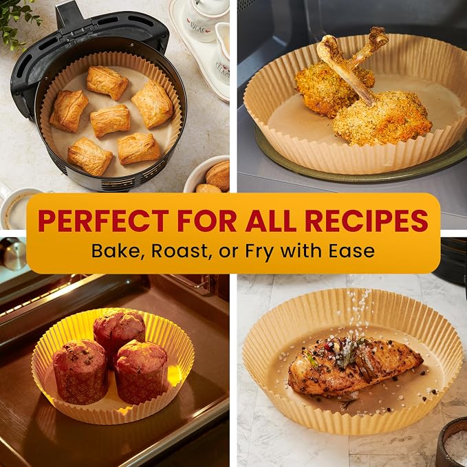Air Fryer Liners for Ninja, 125 Pcs Round Disposable Airfryer Paper Liners – Non-Stick and Oil Proof for Easy Cleanup, Great for Oven, Pans & Baking – 8 Inch for 5-8 qt Basket by Baker's Signature