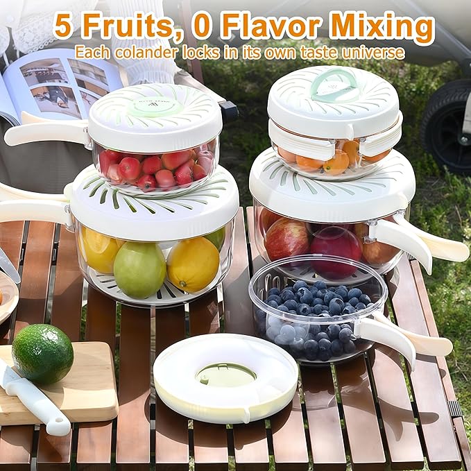 Fruit Storage Containers with Ice Tray - Strainers & Colanders 2-in-1 Fruit and Vegetable Wash,Collapsible Handle Fruit Washing Bowl with Strainer,Berry Keeper for Fridge,Kitchen,Picnic,Outdoor - 2pcs