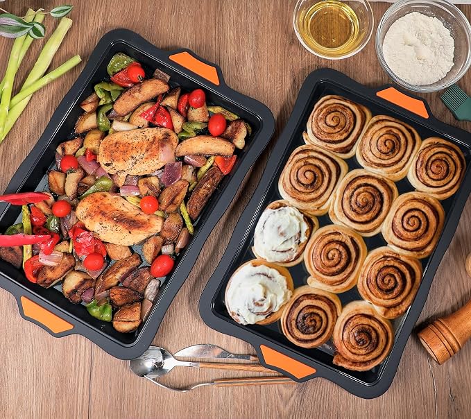 Webake Silicone Quarter Sheet Cake Pan, 9x13 inch Sheet Pans for Baking, Nonstick Cookie Sheets Jelly Roll Pan, Set of 2