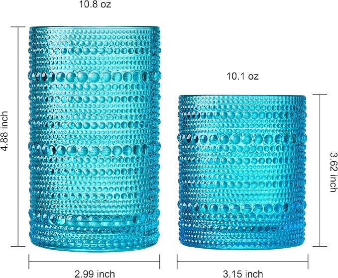Khen Hobnail Beaded Highball Drinking Tumbler Glasses | Set of 12 | Autumn Colors Vintage Bubble Design Whiskey Glassware, Old-Fashioned, Embossed Design Water, Wine, Cocktail Rocks Glasses