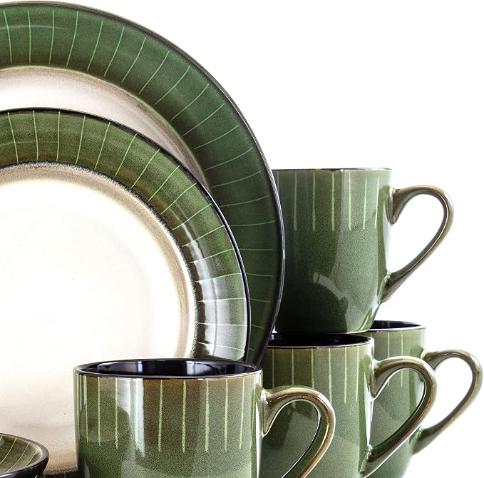 Elama Grand Jade 16 Piece Luxurious Stoneware Dinnerware with Complete Setting for 4, 16pc