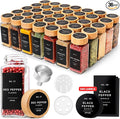EDELHAUS® Square Spice Jars with Bamboo Wooden Lid (Pack of 36) Spice Jars with Shaker Insert and 240 Labels - Bamboo Lid Glass Container for Spice Organisation [4.3 in × 1.8 in]