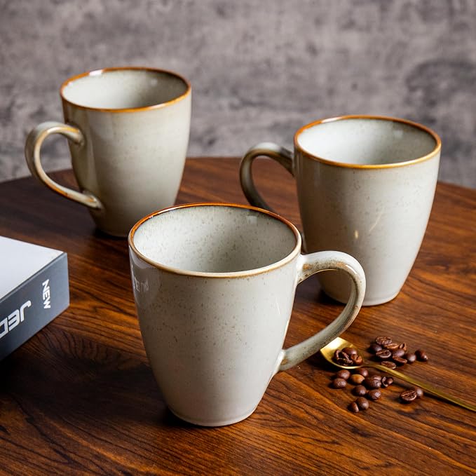 MONITO 17 OZ Coffee Mugs Set of 6, Large Ceramic Blue Coffee Mugs Set with handle for Tea/Latte/Milk/Cocoa, Funny Tea Cups for Office and Home, Engagement Gifts. (Gray-yellow)