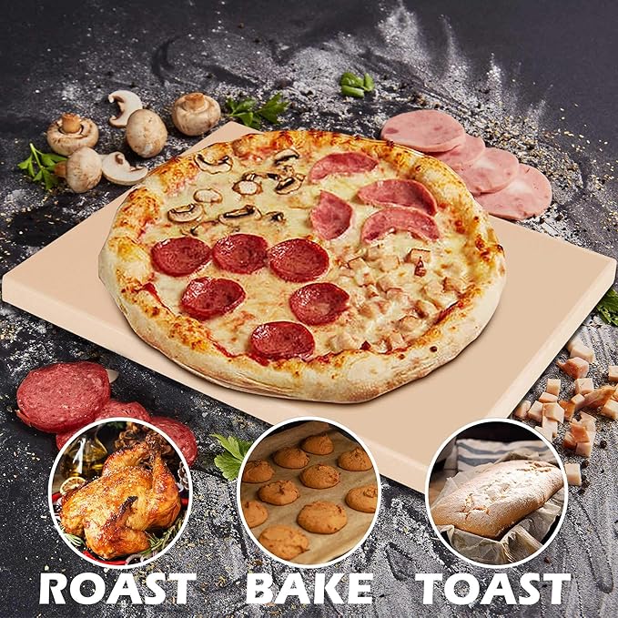 Royal Gourmet KSF1507 2 Piece Pizza Stone Set for Grill and Oven, 15 Inch Rectangular Pizza Stone and Pizza Peel, Baking Accessories