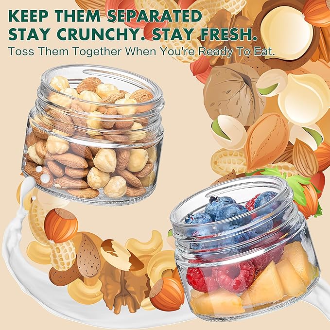 Danmu 2 Pack Overnight Oats Containers with Lids 21 oz (16+5),Dual-Layer Yogurt Parfait Cups with Lids,Meal Prep Containers Glass for Snack,Overnight Oats,Yogurt,Parfait,Salad Dishwasher Safe