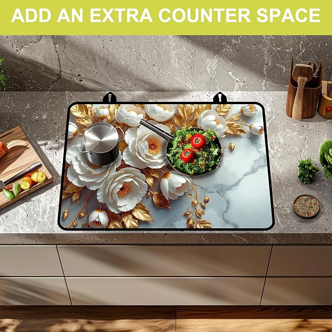 Glass stove top cover 28"x 20", Stove Top Covers for Electric Stove, Flat Range Mat for Glass Cooktop, Kitchen Heat-Resistant Protector Mat Non-Slip Drying Mat (Peony)