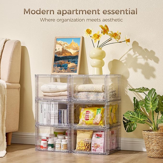 Vtopmart 9 Pack 18QT Clear Stackable Storage Drawers,Easily Assemble Closet Organizers,Plastic Storage Bins for Bathroom,Cabinet,Kitchen Pantry,Under Sink Organization(Medium)