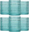 JOVGANK Mint Green Vintage Hobnail Drinking Glasses Set of 6, Embossed Water Tumbler 12oz, Kitchen & Bar Beaded Glass Cups, Beverage Glass Cups for Water, Beer, Juice, Housewarming
