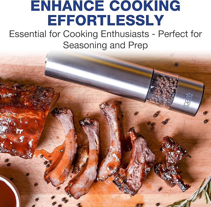 Eparé Bundle: Salt or Pepper Grinder & 2 in 1 Salt & Pepper Grinder - Battery Operated Ceramic Burr Peppermill & Space Saver Dual Mill Grinders