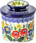 French Butter Crock with Lid for Countertop,Handpainted Floral Butter Keeper with Water Seal Line, Farmhouse Ceramic Butter Container Airtight for Soft Spreadable Butter,Housewarming Gifts