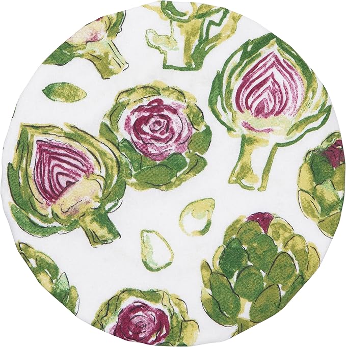 Now Designs Artichoke Collection Bowl Covers Set of 2, Reusable Cotton with Moisture-Locking Lining, DIA7.5in/DIA9.25in, Machine Washable, Purple/Green