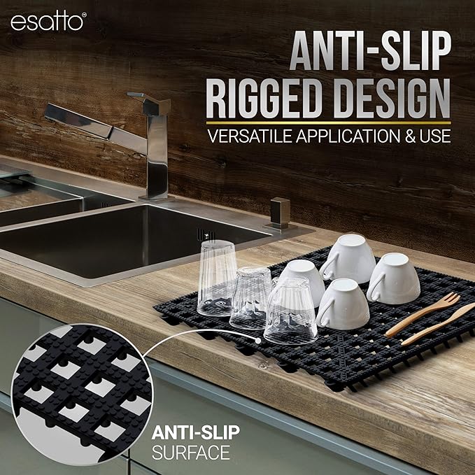 Esatto 12 Pack Interlocking Shelf Mats 12″, Black – For Spills, Clean Bars, Stain Protection, and an Anti-slip Surface