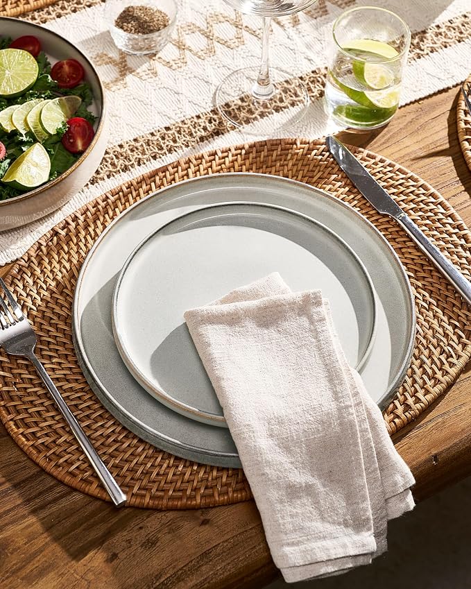 Famiware Annecy Plates and Bowls Sets, Service for 4 (16 Pieces), Dinnerware Sets with Pasta Bowls, Microwave and Dishwasher Safe Dishes Set, Chip and Scratch Resistant, Grey White