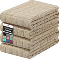 Homaxy Premium Cotton Kitchen Towels 16"x 28", Large Natural Ring Spun 390 GSM Dish Towels, Super Absorbent Terry Kitchen Hand Towels, Soft Tea Towels with Hanging Loop, Pure Tan Check Design, 4 Pack
