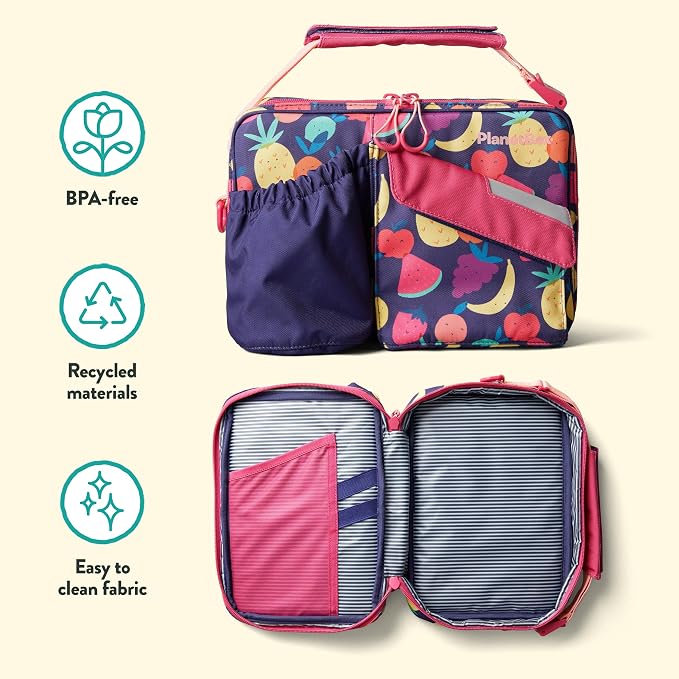 PlanetBox Rover Stainless Steel Bento Box Style Lunch Box Kit for Kids with 5 Compartments – Tutti Frutti Edition includes Insulated Lunch Bag, Leakproof Food Containers and Matching Magnets