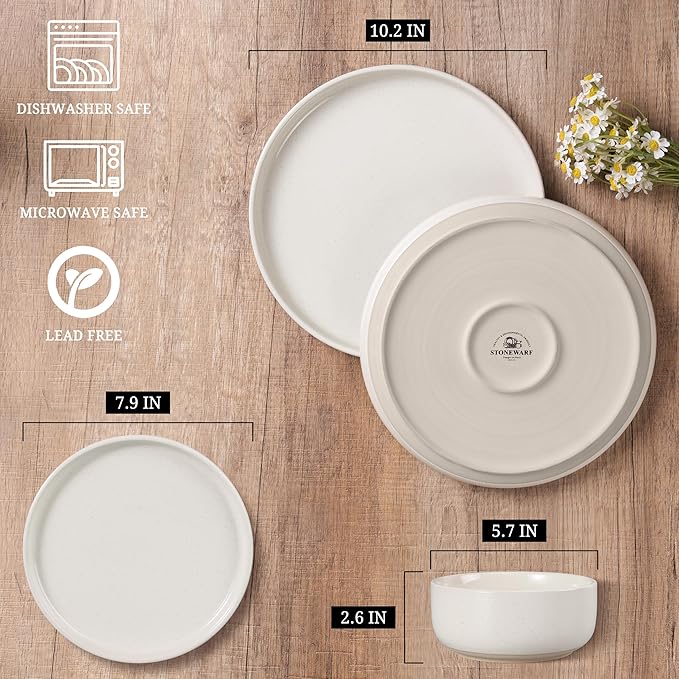 HaWare Stoneware Dinnerware Sets, 24-Piece Plates and Bowls Set for 8, Dishes Set for Home Restaurant, Speckled Multicolor