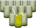 Vintage Hobnail Drinking Glasses Set of 12, 16 oz Large Capacity Embossed Green Tumblers, Highball Glasses for Water, Cocktail, Beer, Whiskey, Kitchen & Bar Use