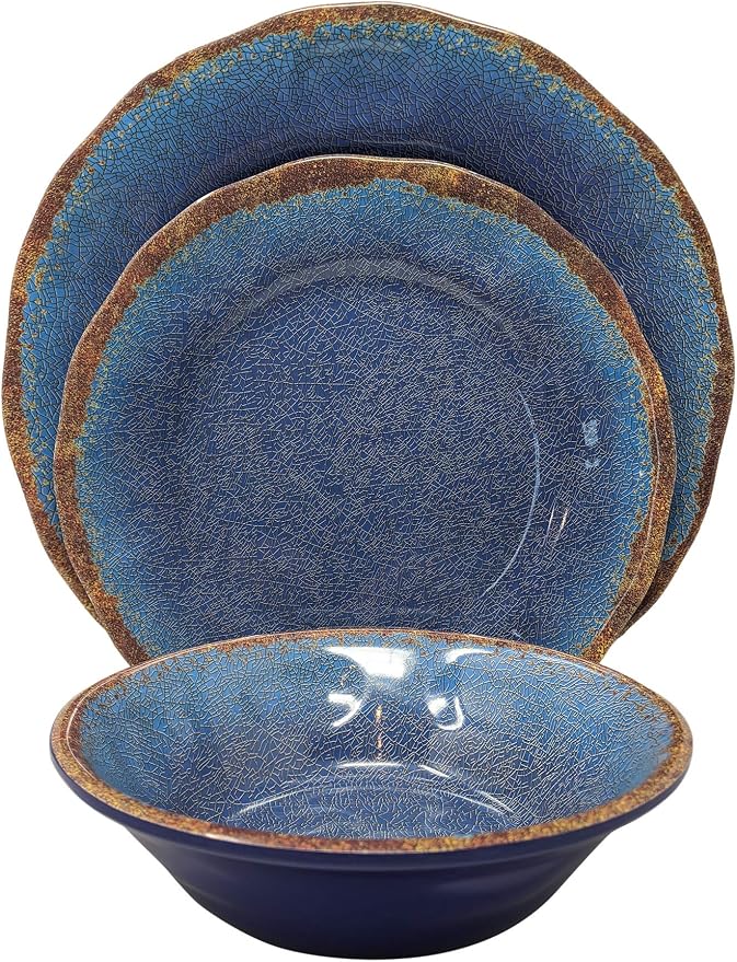 Gianna's Home 12 Piece Rustic Farmhouse Melamine Dinnerware Set (Blue)