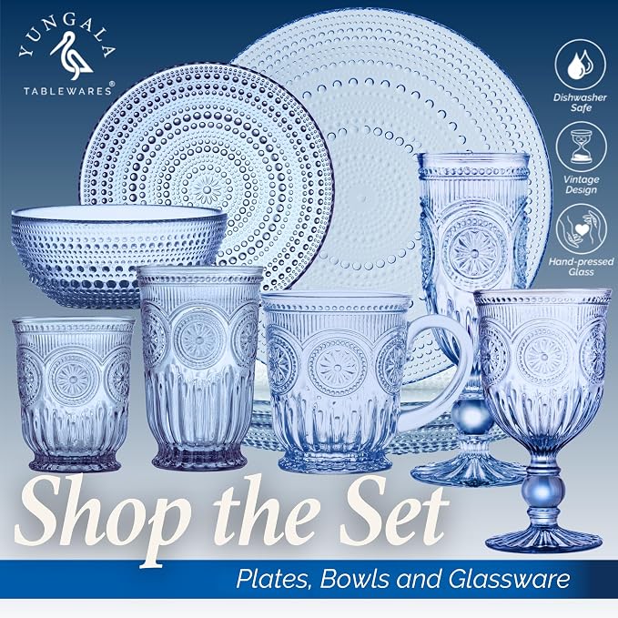 Blue-Wine-Glasses-Sunflower-Set-6 Blue Wine Glasses Set of 6 Vintage Hobnail Goblets 10 oz Dishwasher Safe