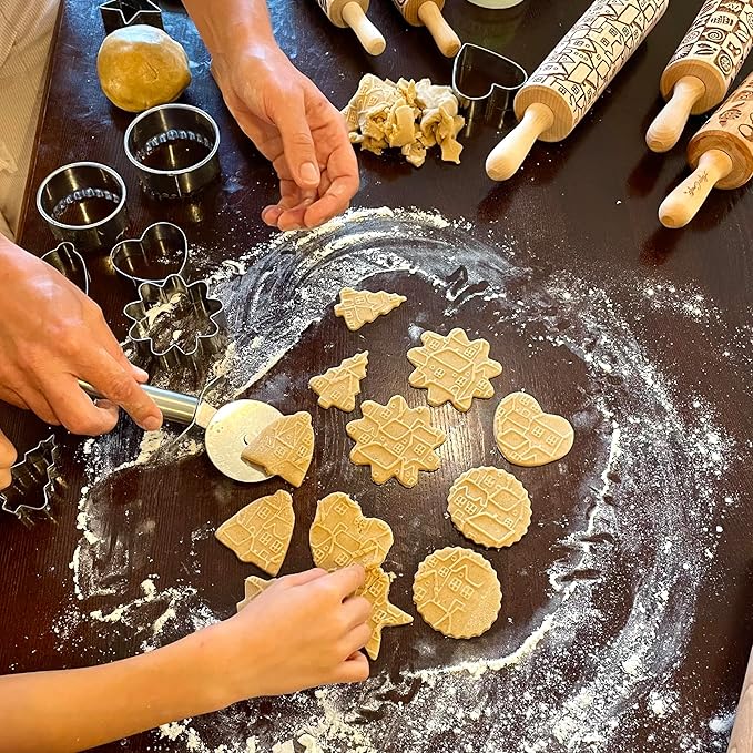 HAPPY CATS Embossing Rolling Pin. Dough and Clay Roller for Embossed Cookies and Pottery. Cookie and Ceramic Stamp. Baking Gifts by Algis Crafts