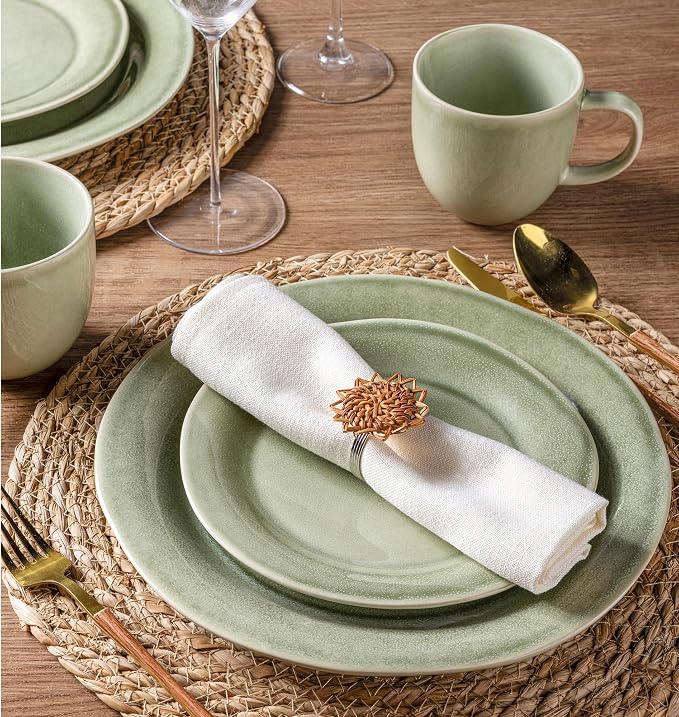 AmorArc Ceramic Dinnerware Sets, Handmade Stoneware Reactive Glaze Plates and Bowls Set, Scratch Resistant | Dishwasher & Microwave Safe, Service for 4 (12pc)