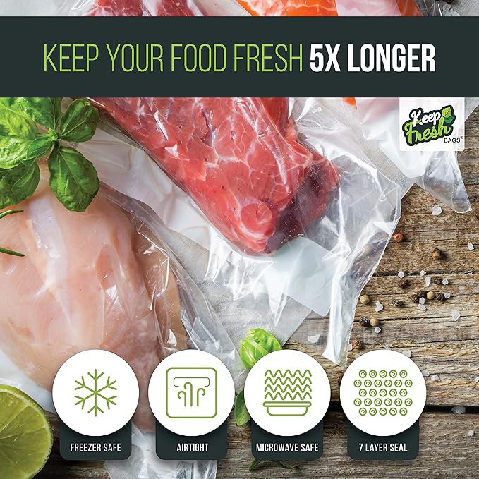 Vacuum Seal Bags, 15 x 18 Large Size, Vacuum Sealer Bags for Vacuum Sealing Food Storage, Freezer Bags, Sous Vide Cooking, or Bulk Save Food Storing, KF1518, 100 Count