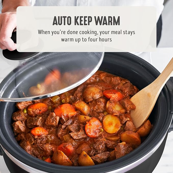 GreenLife 6QT Slow Cooker, Non-Toxic PFAS-Free Ceramic Nonstick Removable Interior Bowl, Programmable, Family Friendly, Keep Warm, Stovetop & Oven Safe, Dishwasher Safe Crock, Timer, Glass Lid, Black