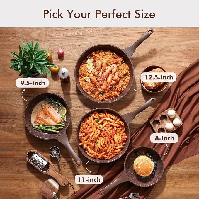 SENSARTE Nonstick Frying Pan Skillet, Omelette Pan, Healthy Stone Cookware Chef's Pan, PFOA Free, Toffee Brown (12.5 Inch)